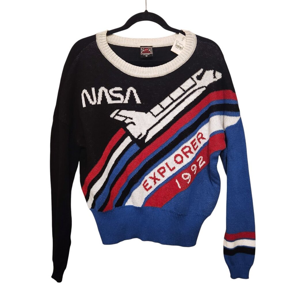 Well Worn Holiday Sweater Nasa Space Explorer 1992 Knit Sweater Size Medium